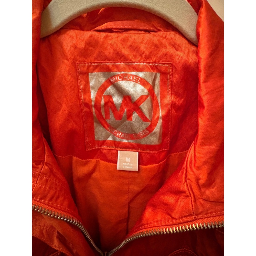 Michael Kors Womens Orange Metallic Belted Field Utility Jacket Size Medium - Picture 2 of 8